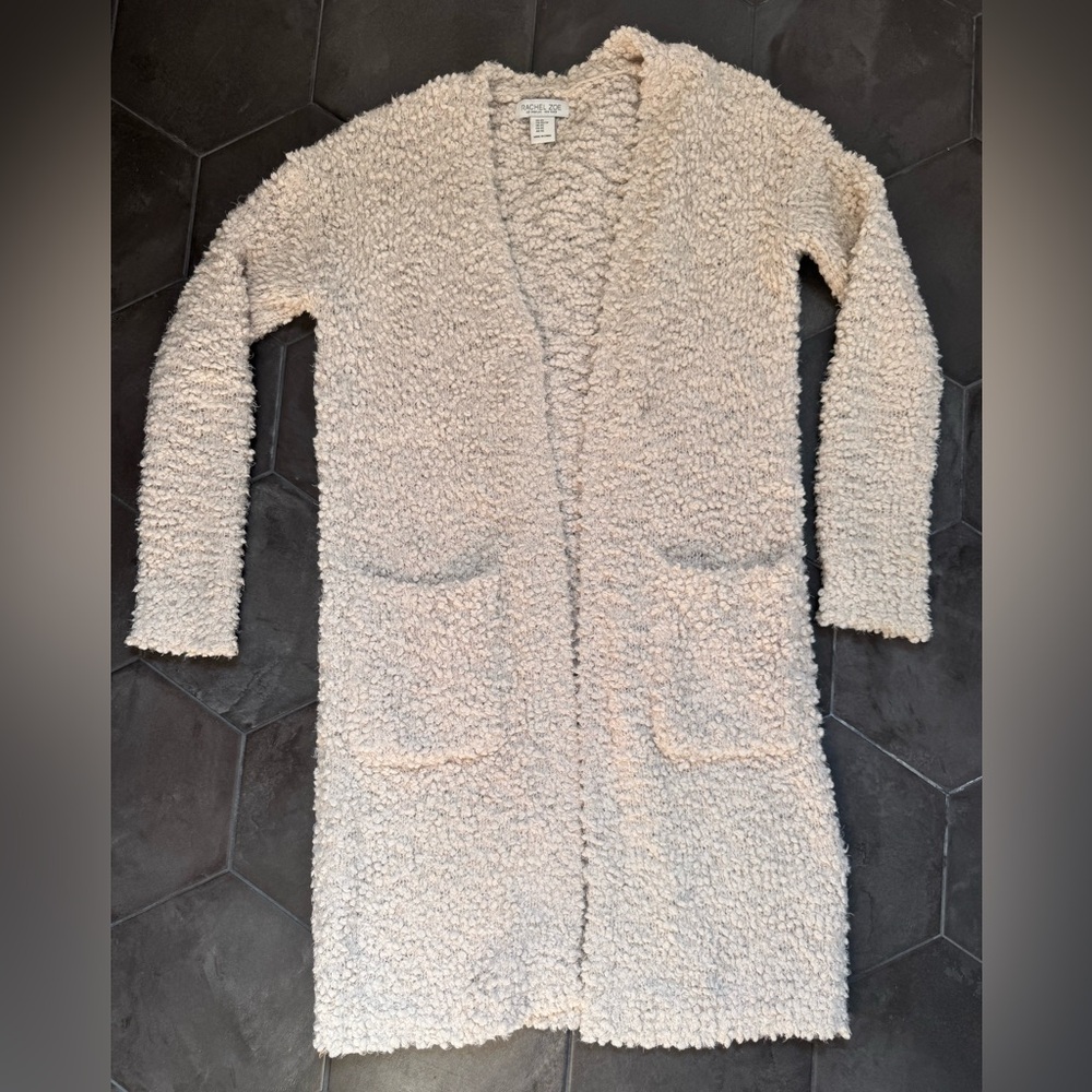 Rachel Zoe long cream bouclé style cardigan